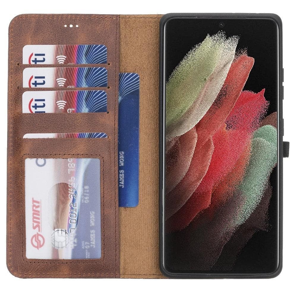 Magische Samsung Galaxy S21-Serie, abnehmbare Echtleder-Brieftaschenhülle – MW