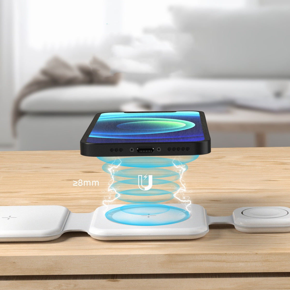 3-in-1 draadloos laadstation voor telefoon, oordopjes en horloge