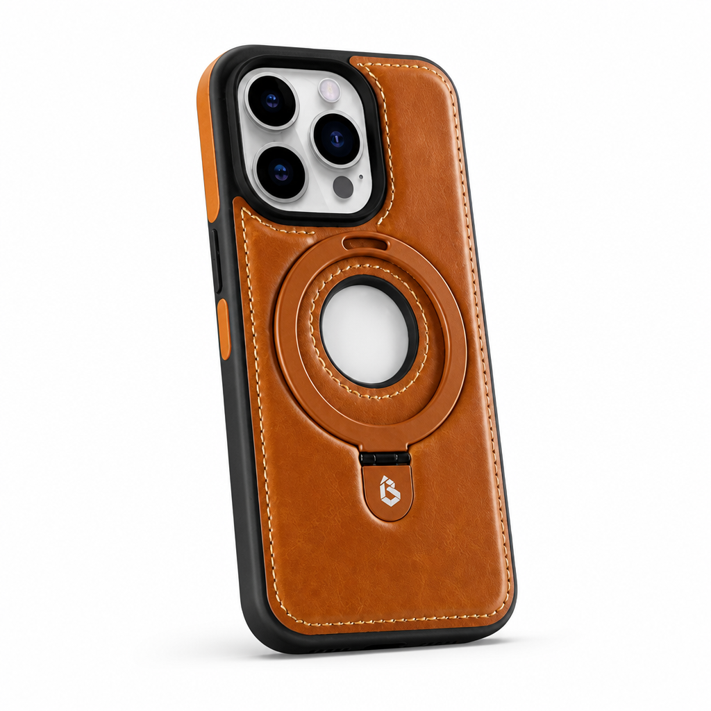 Kunstleren iPhone-hoesje met magnetische ringstandaard aan de achterzijde