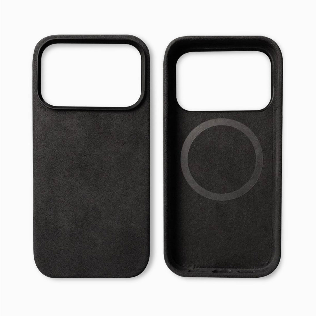 Suèdelook smartphonehoesje weergegeven vanuit een schuin perspectief