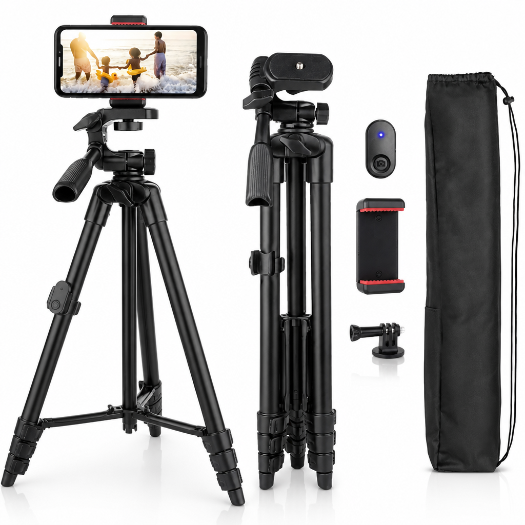 Smartphone bevestigd op een selfiestatief voor videobeelden