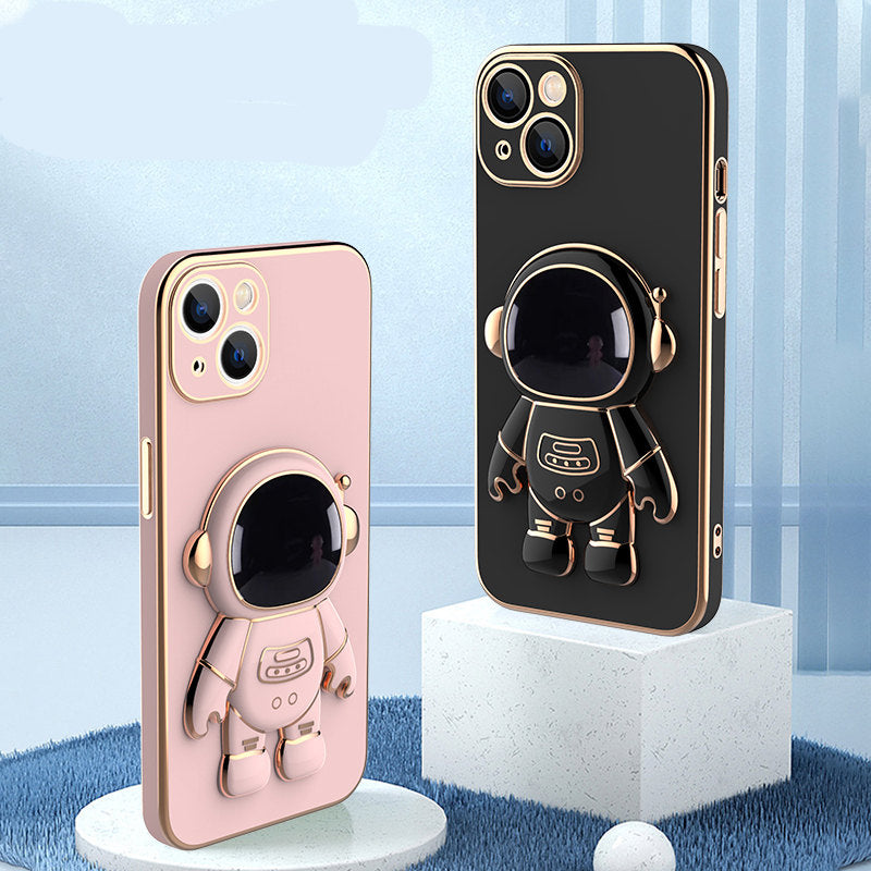 Astronautfiguur op een beschermend telefoonhoesje, bekeken vanaf de achterkant