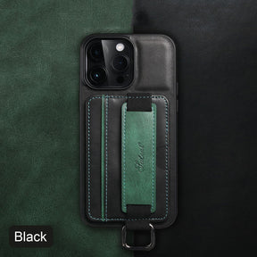 iPhone hoesje met kaartvak, polsband en stijlvolle afwerking
