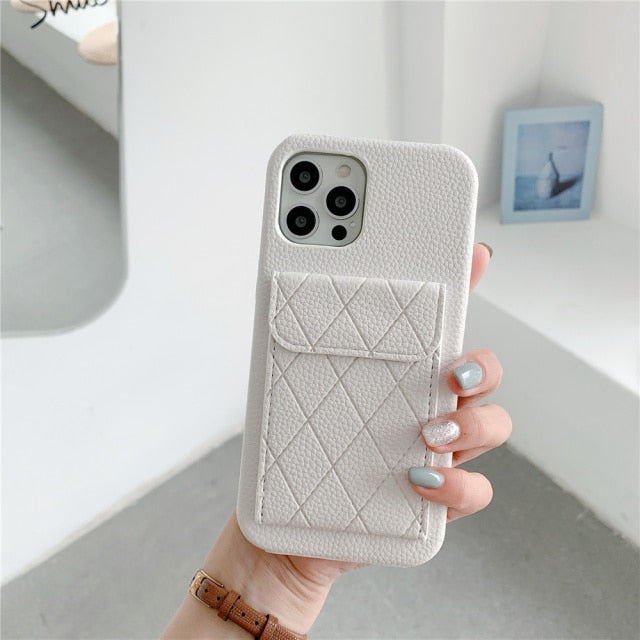 Leren-look iPhone-hoesje met Kaarthouder Diamantpatroon