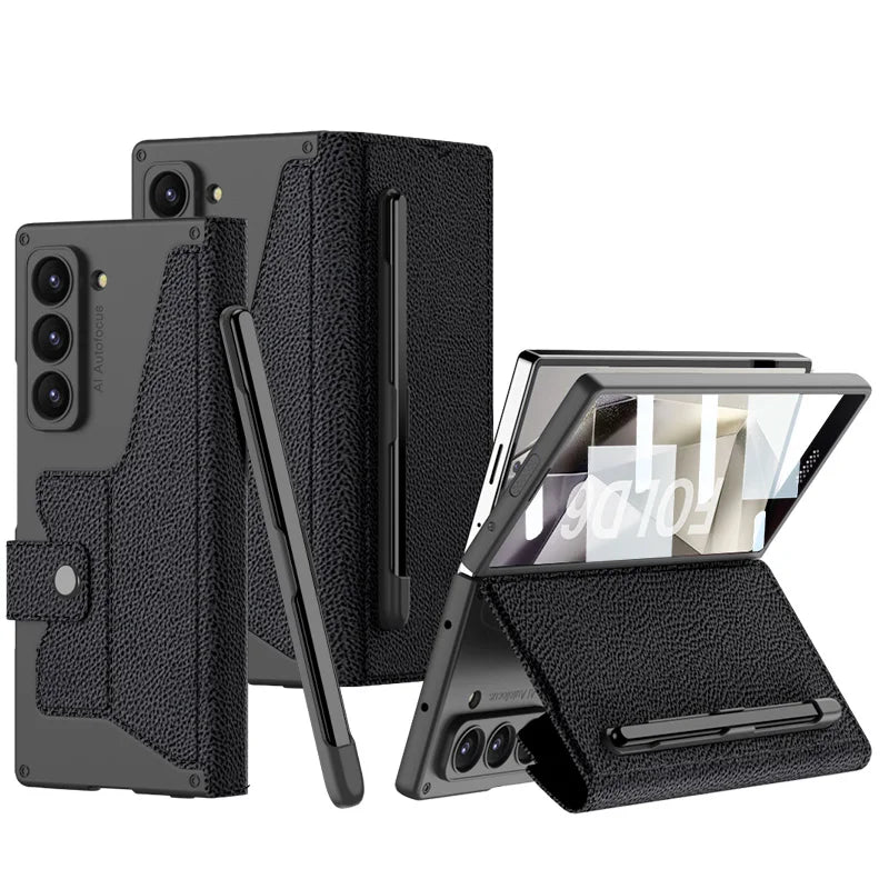 Lerenlook Hoesje voor Galaxy Z Fold 6 met Penhouder