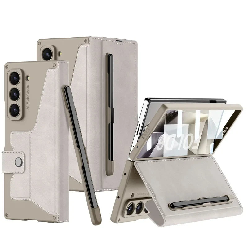 Lerenlook Hoesje voor Galaxy Z Fold 6 met Penhouder