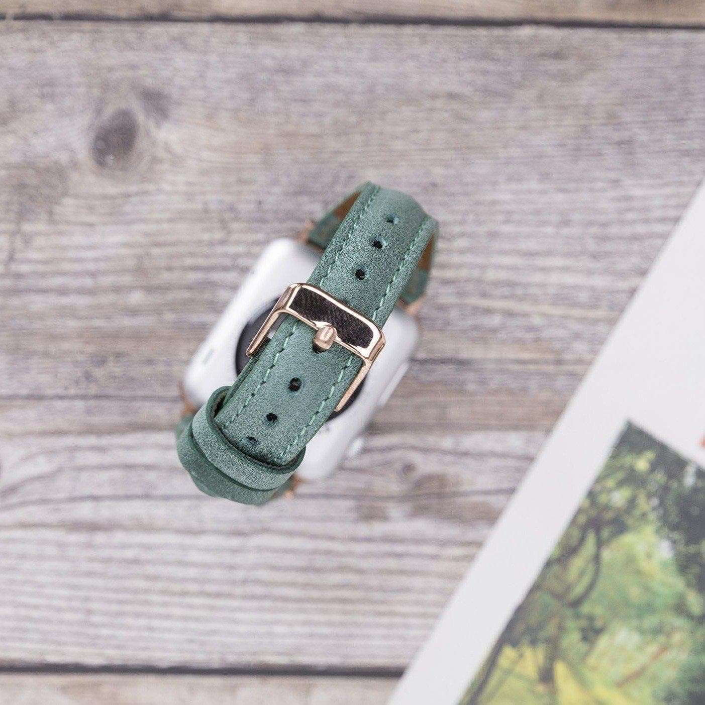 Klassisches, schlankes Apple-Watch-Armband aus echtem Leder 