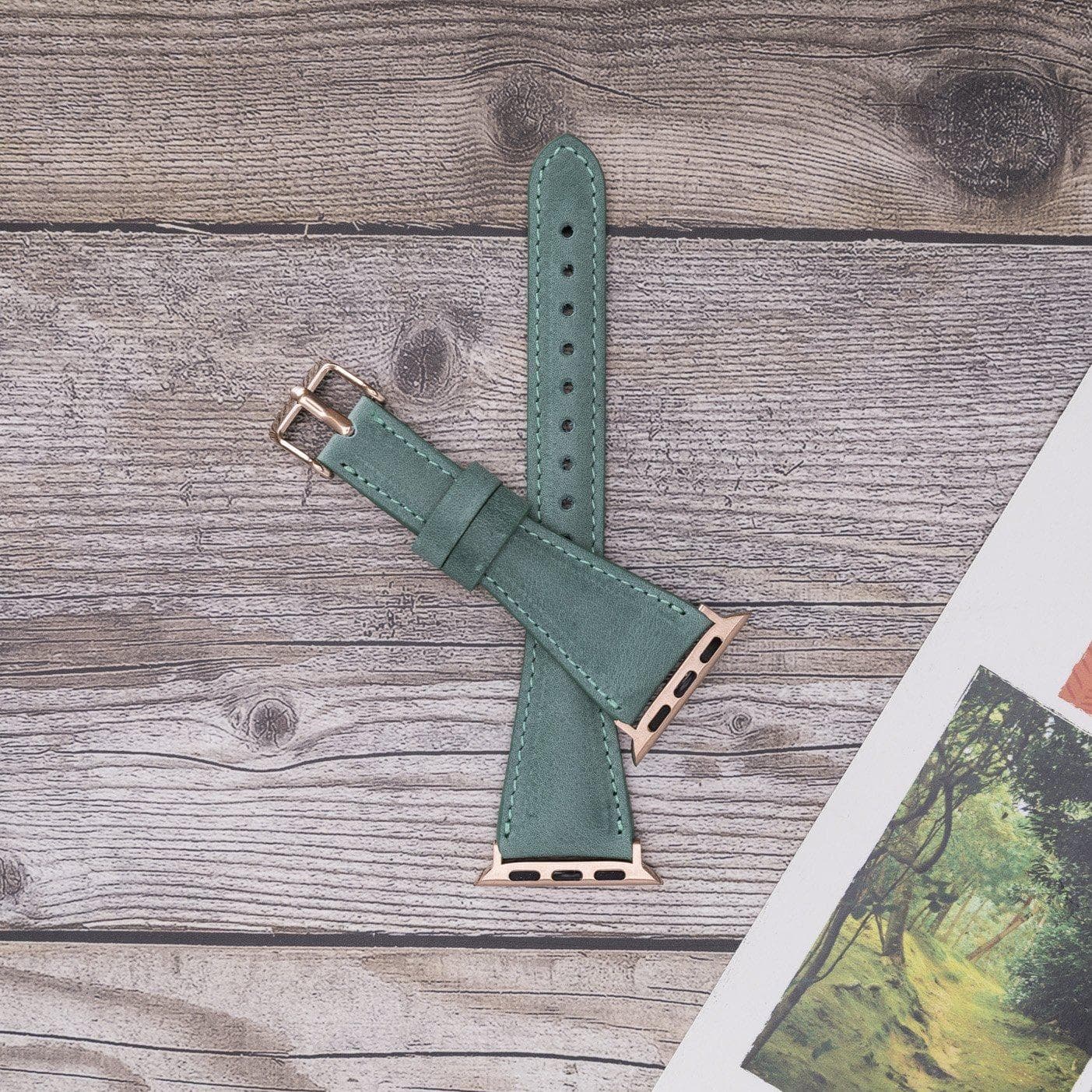 Klassisches, schlankes Apple-Watch-Armband aus echtem Leder 