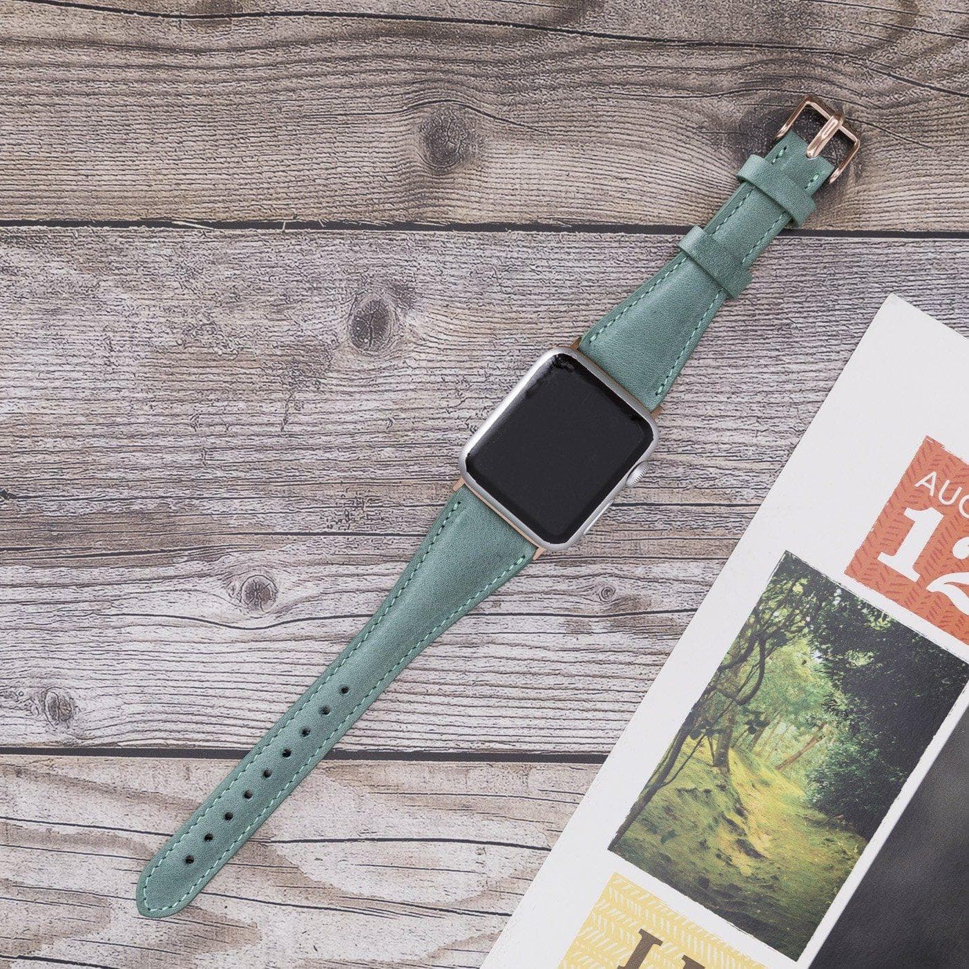 Klassisches, schlankes Apple-Watch-Armband aus echtem Leder 