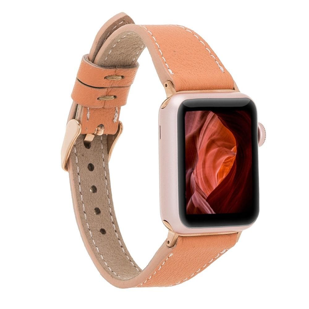 Klassisches, schlankes Apple-Watch-Armband aus echtem Leder 