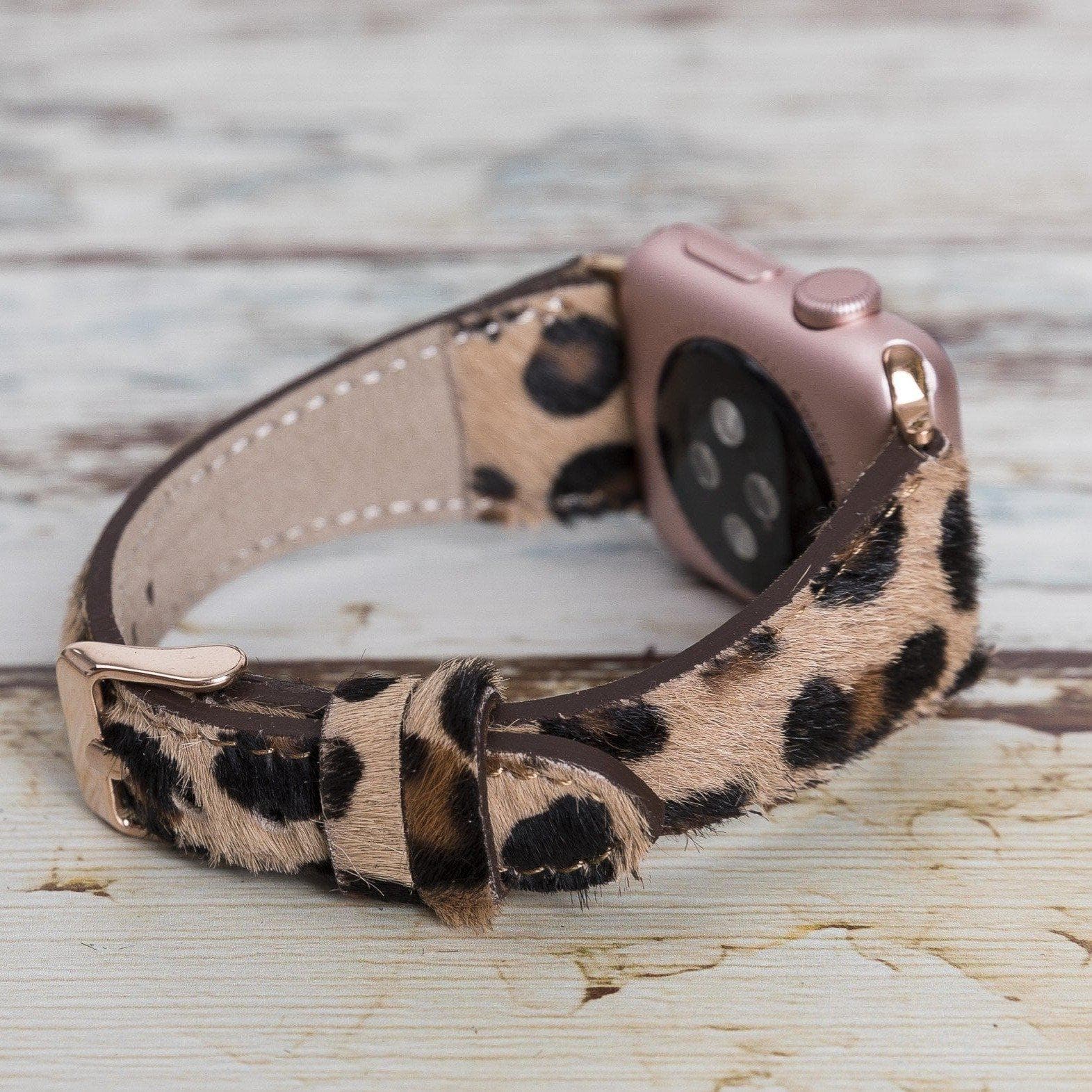 Klassisches, schlankes Apple-Watch-Armband aus echtem Leder 
