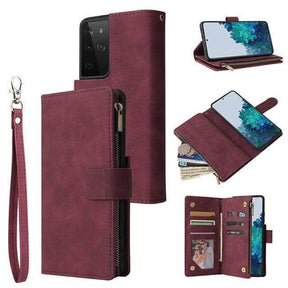 Voorzijde van het kunstleren Galaxy S21-hoesje met ritssluiting