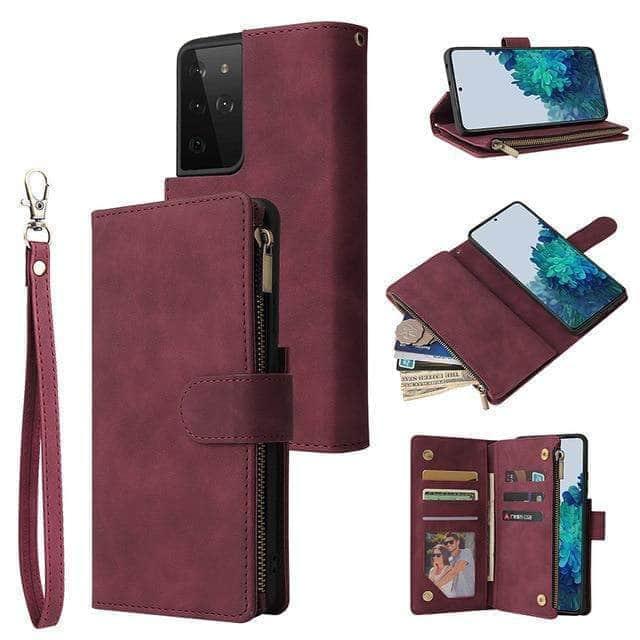 Voorzijde van het kunstleren Galaxy S21-hoesje met ritssluiting
