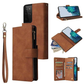 Kunstleren beschermhoes voor de Galaxy S21 van dichtbij