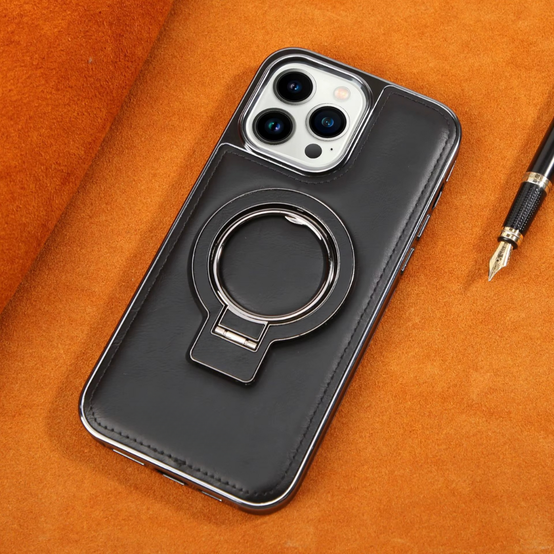 Zijaanzicht van het slanke iPhone hoesje met leren look
